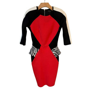 River Island Dress Womens Size 6 Red Black Peplum Pencil
